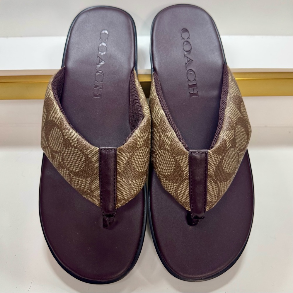 Coach Men’s Signature Canvas Flip Flop Sandals Size 10D G4921 New No Box/Tags - Picture 2 of 14
